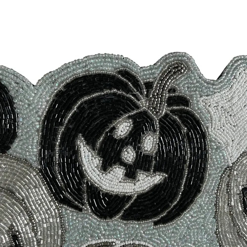 Christian Lacroix Halloween Beaded Table Runner 12x36 Silver Black White NEW